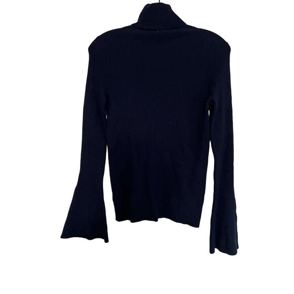 Moth By Anthropology Knitted Turtleneck Flared Sleeves Ribbed Navy Blue - XSmall - Picture 5 of 7